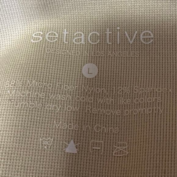 Set Active Cream High Waisted Yoga Workout Running Athletic Leggings Pants Sz L - Picture 4 of 4